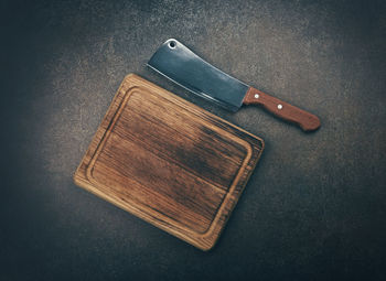 High angle view of leather on table