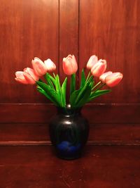 Close-up of red tulip in vase