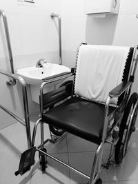 Close-up of wheelchair on at hospital