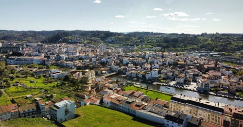 High angle view of townscape against sky