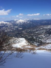 Scenic view of snowcapped mountains against sky