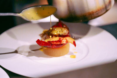 Close-up of dessert in plate on table