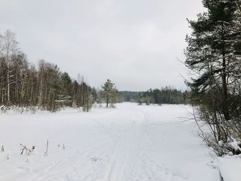 Scenic view of snow covered land against sky