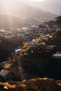 High angle shot of townscape against sky