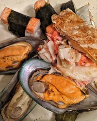 High angle view of fish in plate