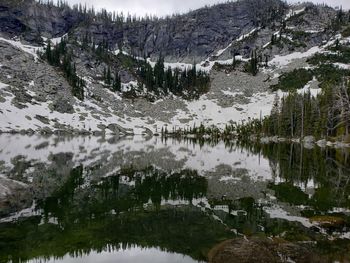 Panoramic view of lake and mountains