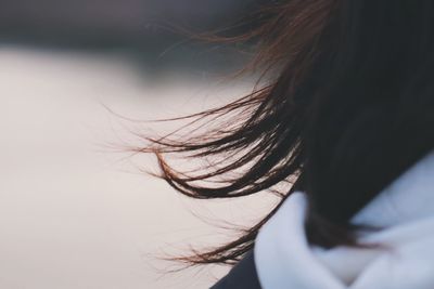 Cropped image of woman against lake