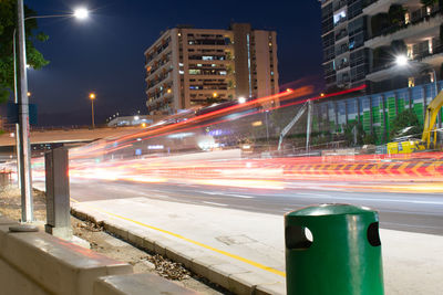 Light trails on city street at night