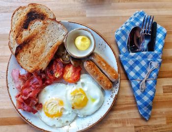 Directly above shot of breakfast on table