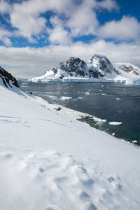 Scenic view of snowcapped mountains against sky