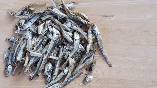 High angle view of fish on table