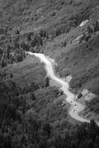 High angle view of winding road on mountain