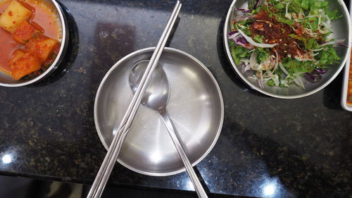 High angle view of food on table