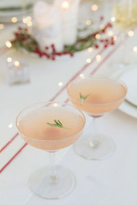Close-up of cocktail served on table during christmas