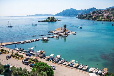 High angle view of boats in sea