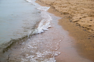 High angle view of water flowing on beach