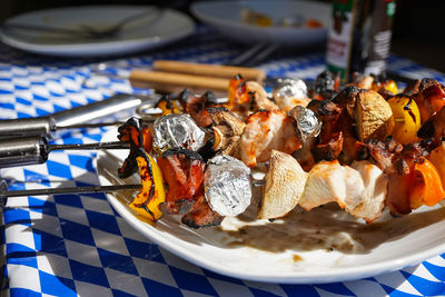 High angle view of food in plate on table