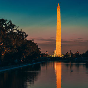 Low angle view of monument at sunset