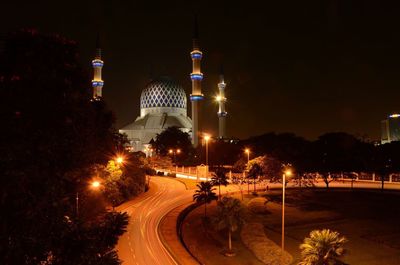 Light trails on road at night