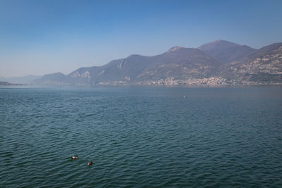 Scenic view of sea against clear blue sky