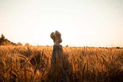 Scenic view of field against clear sky