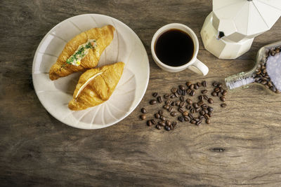 High angle view of breakfast on table