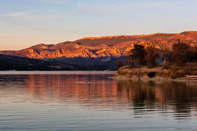 Scenic view of lake against sky during sunset