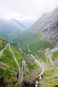 High angle view of mountain windling road in norway