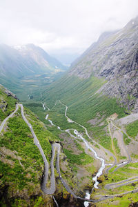 High angle view of mountain road against sky