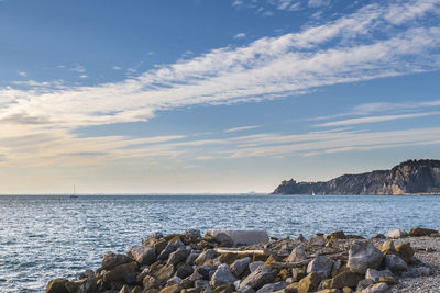 Winter sunset over the bay of portopiccolo sistiana. duino. italy