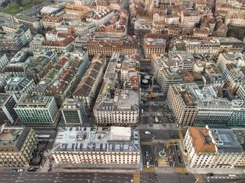 High angle view of buildings in city