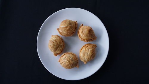 High angle view of breakfast served on table