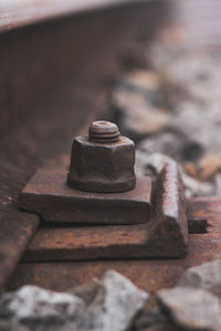 Close-up of rusty railroad track