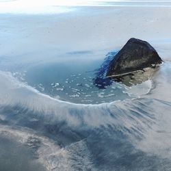 Close-up of swimming in sea against sky