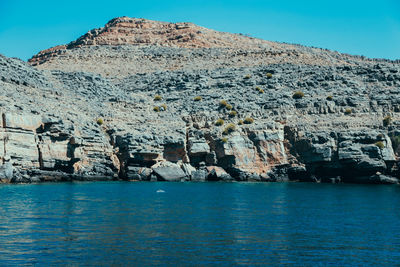 Scenic view of sea against blue sky