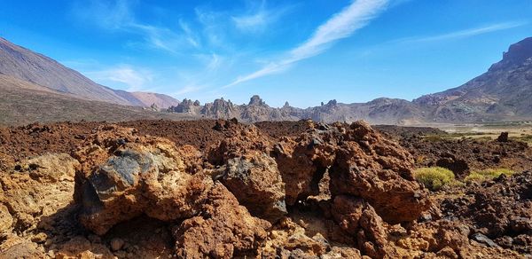 Panoramic view of rocks in mountains against sky