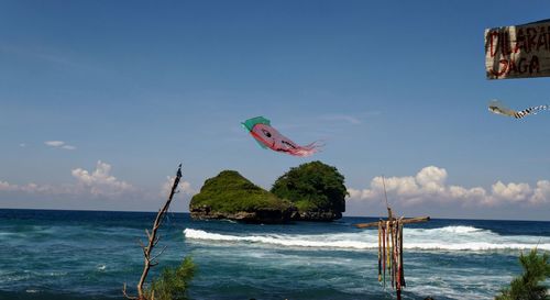 Scenic view of sea against blue sky