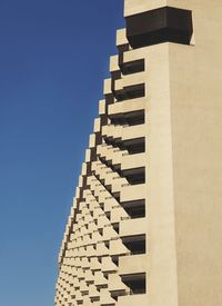 Low angle view of building against clear blue sky