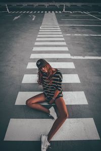 High angle view of woman on road