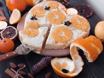 High angle view of fruits on table