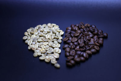 High angle view of coffee beans on table