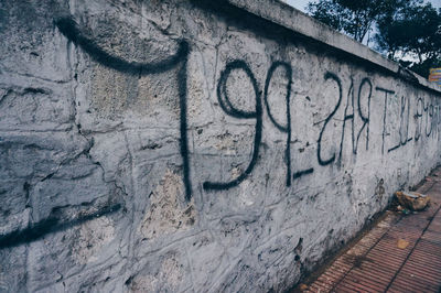 Close-up of graffiti on wall