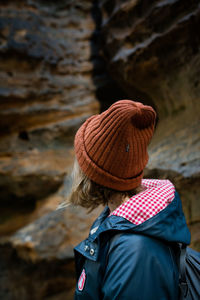 Rear view of a man in winter