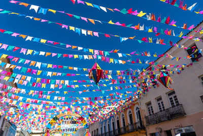 Flags and balloons in the decoration of pelourinho for the sao joao festival. 