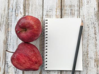 High angle view of apple on table