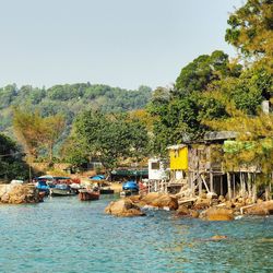 Scenic view of lake against clear sky