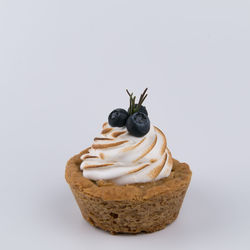 Close-up of cake against white background