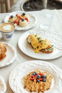 High angle view of food in plate on table