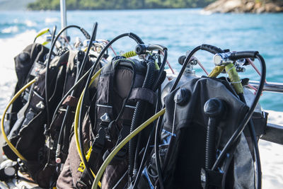 Scuba diving gear ready set up for a dive at ilha grande