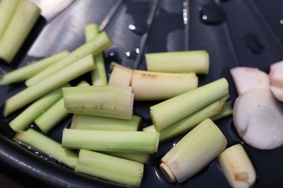 High angle view of vegetables on table